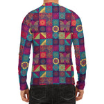 Bohemian Patchwork Pattern Print Men's Long Sleeve Rash Guard