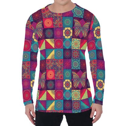 Bohemian Patchwork Pattern Print Men's Long Sleeve T-Shirt