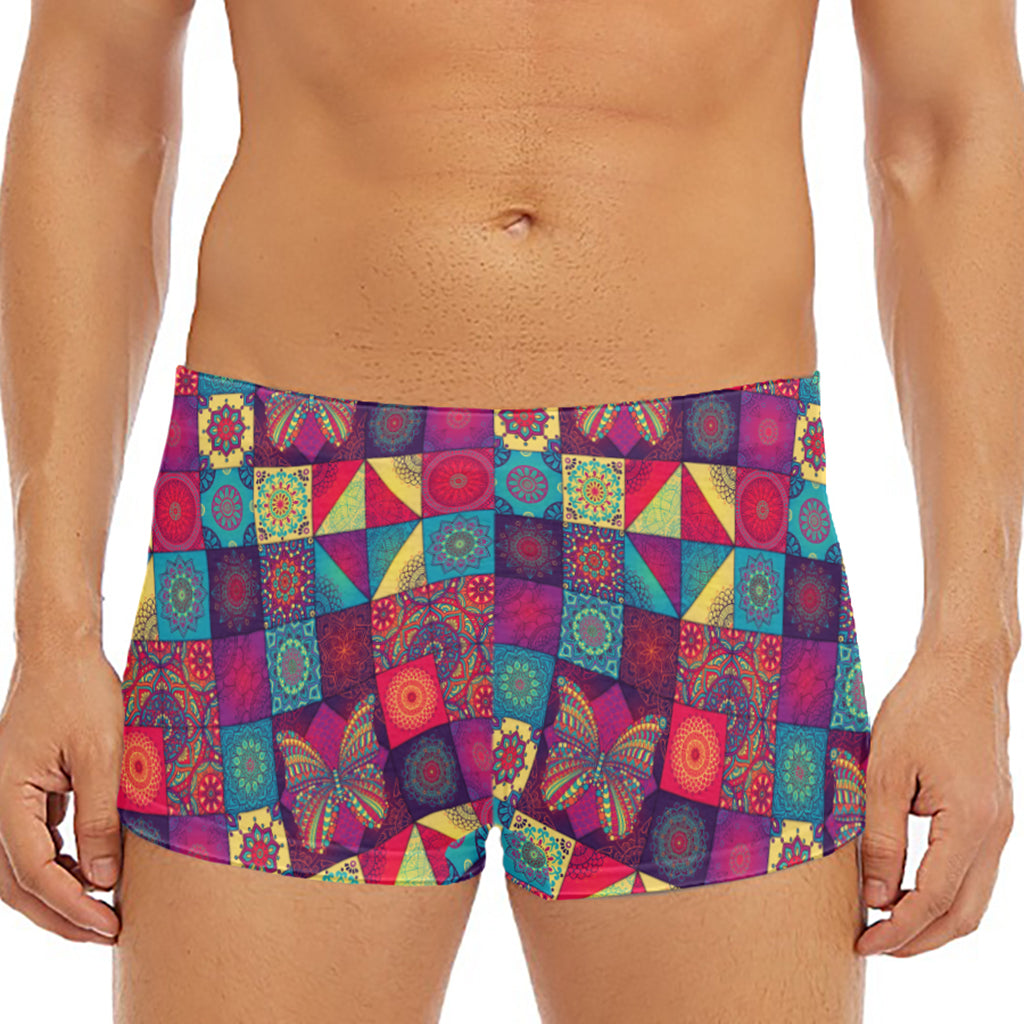 Bohemian Patchwork Pattern Print Men's Short Boxer Briefs