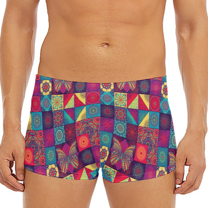 Bohemian Patchwork Pattern Print Men's Short Boxer Briefs