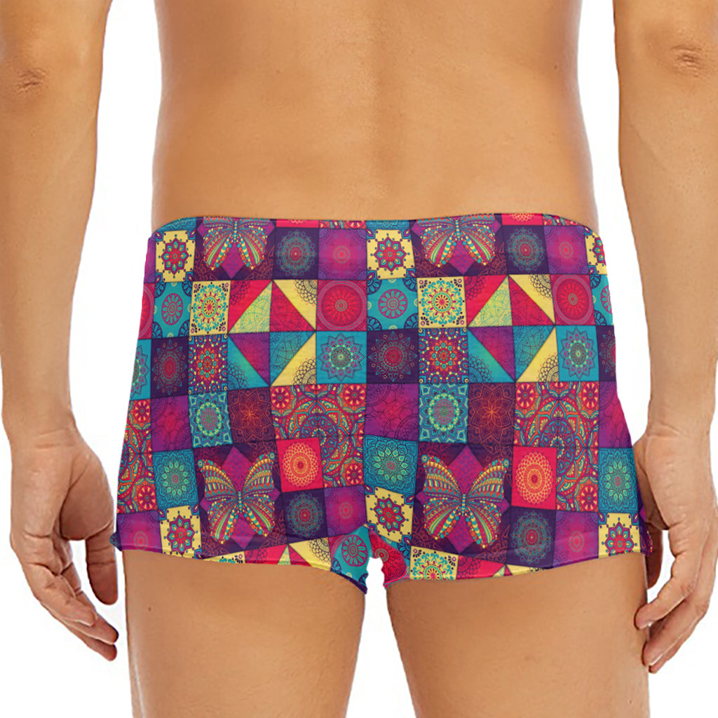 Bohemian Patchwork Pattern Print Men's Short Boxer Briefs