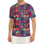 Bohemian Patchwork Pattern Print Men's Short Sleeve Rash Guard
