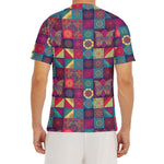 Bohemian Patchwork Pattern Print Men's Short Sleeve Rash Guard