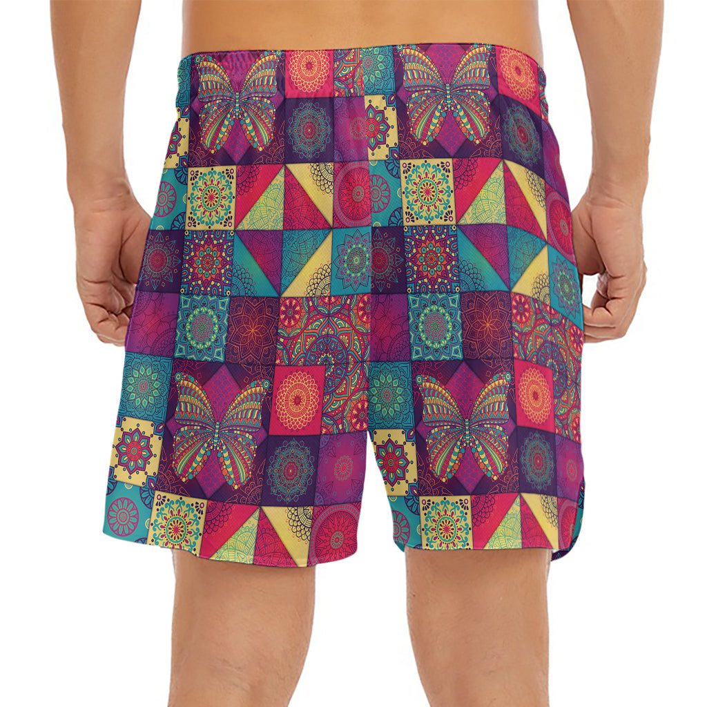 Bohemian Patchwork Pattern Print Men's Split Running Shorts