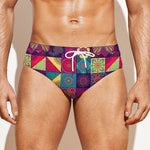 Bohemian Patchwork Pattern Print Men's Swim Briefs