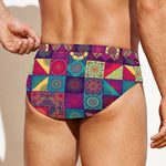Bohemian Patchwork Pattern Print Men's Swim Briefs