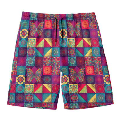 Bohemian Patchwork Pattern Print Men's Swim Trunks
