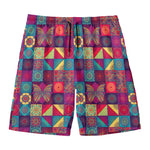 Bohemian Patchwork Pattern Print Men's Swim Trunks