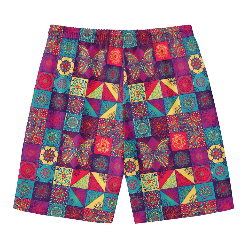 Bohemian Patchwork Pattern Print Men's Swim Trunks