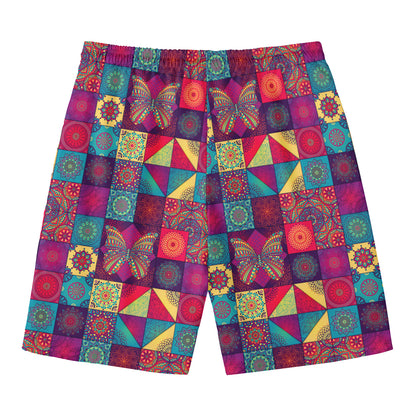 Bohemian Patchwork Pattern Print Men's Swim Trunks