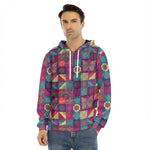 Bohemian Patchwork Pattern Print Men's Velvet Pullover Hoodie