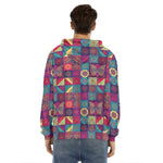 Bohemian Patchwork Pattern Print Men's Velvet Pullover Hoodie