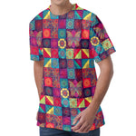 Bohemian Patchwork Pattern Print Men's Velvet T-Shirt