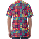 Bohemian Patchwork Pattern Print Men's Velvet T-Shirt