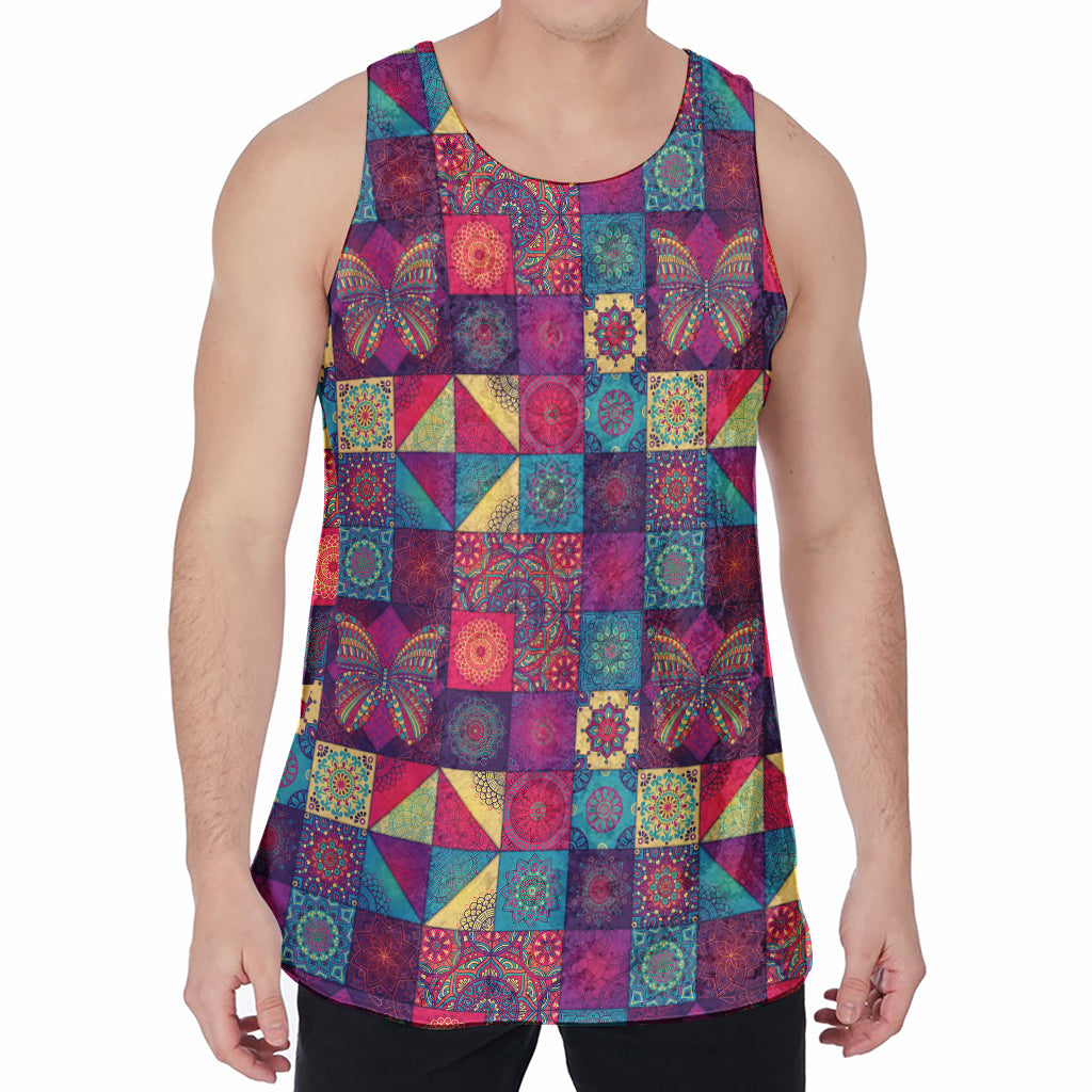 Bohemian Patchwork Pattern Print Men's Velvet Tank Top