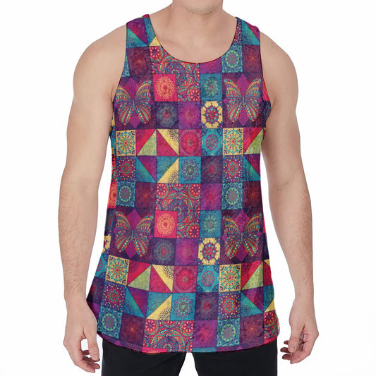 Bohemian Patchwork Pattern Print Men's Velvet Tank Top