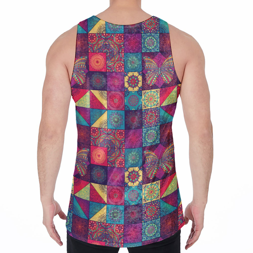 Bohemian Patchwork Pattern Print Men's Velvet Tank Top