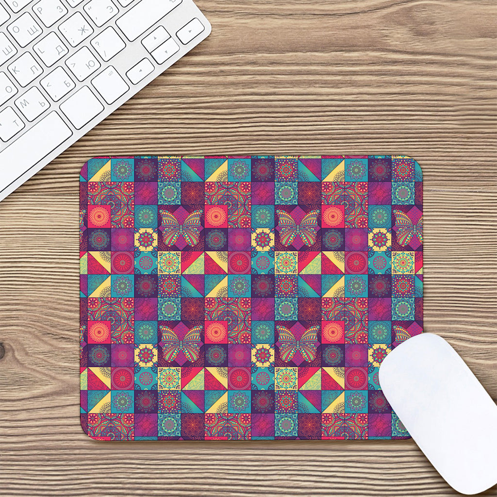 Bohemian Patchwork Pattern Print Mouse Pad