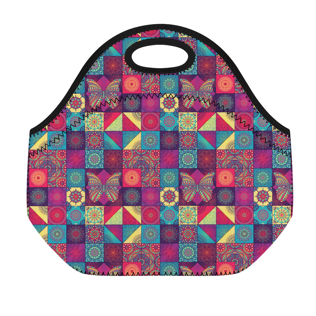 Bohemian Patchwork Pattern Print Neoprene Lunch Bag