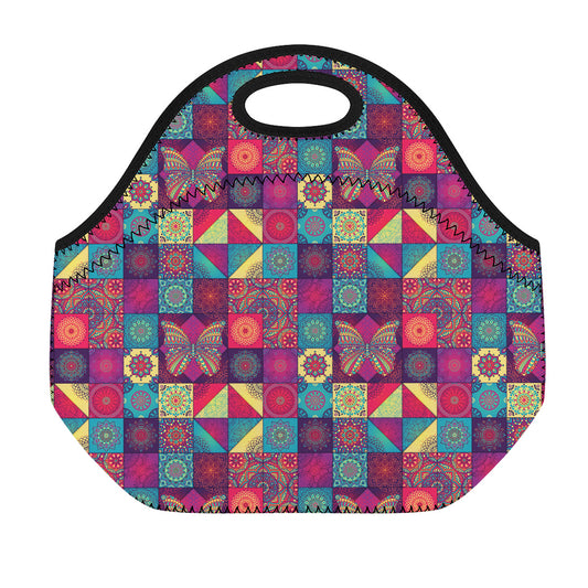 Bohemian Patchwork Pattern Print Neoprene Lunch Bag