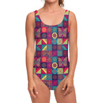 Bohemian Patchwork Pattern Print One Piece Swimsuit