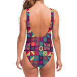 Bohemian Patchwork Pattern Print One Piece Swimsuit