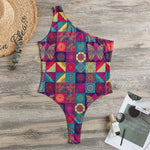 Bohemian Patchwork Pattern Print One Shoulder Bodysuit