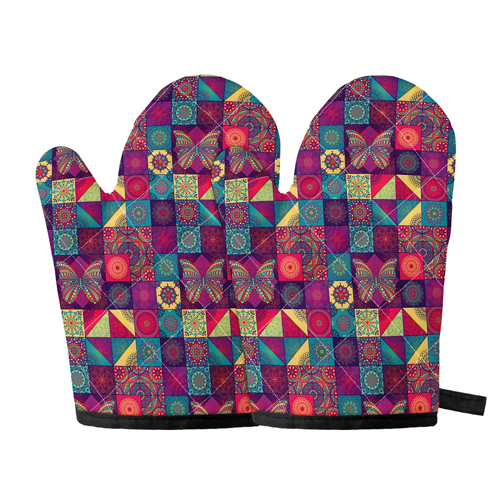Bohemian Patchwork Pattern Print Oven Mitts