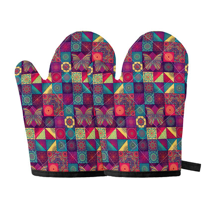 Bohemian Patchwork Pattern Print Oven Mitts