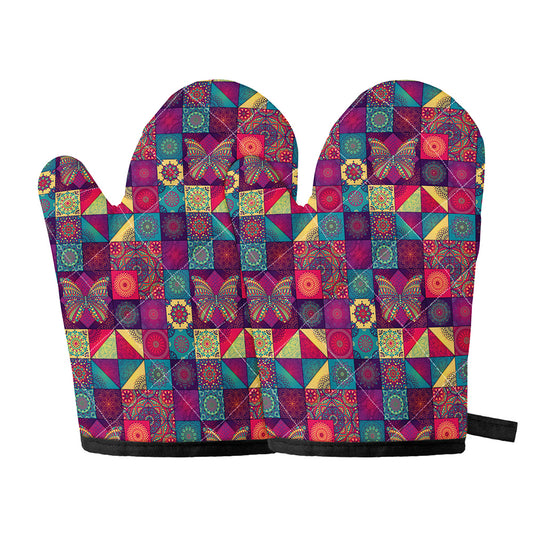 Bohemian Patchwork Pattern Print Oven Mitts