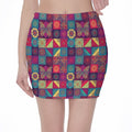 Bohemian Patchwork Pattern Print Pencil Mini Skirt