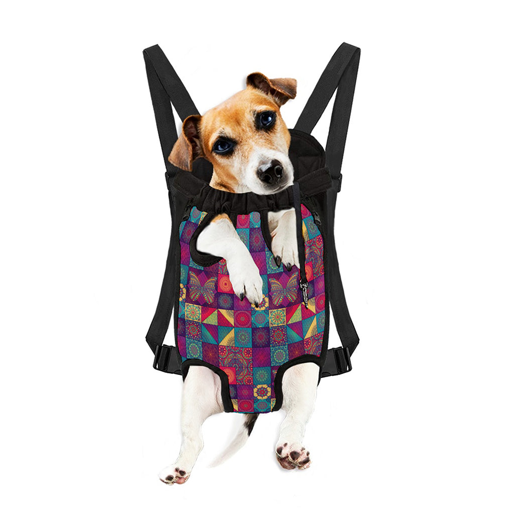 Bohemian Patchwork Pattern Print Pet Carrier Backpack