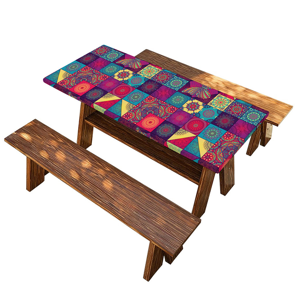 Bohemian Patchwork Pattern Print Picnic Table Cover