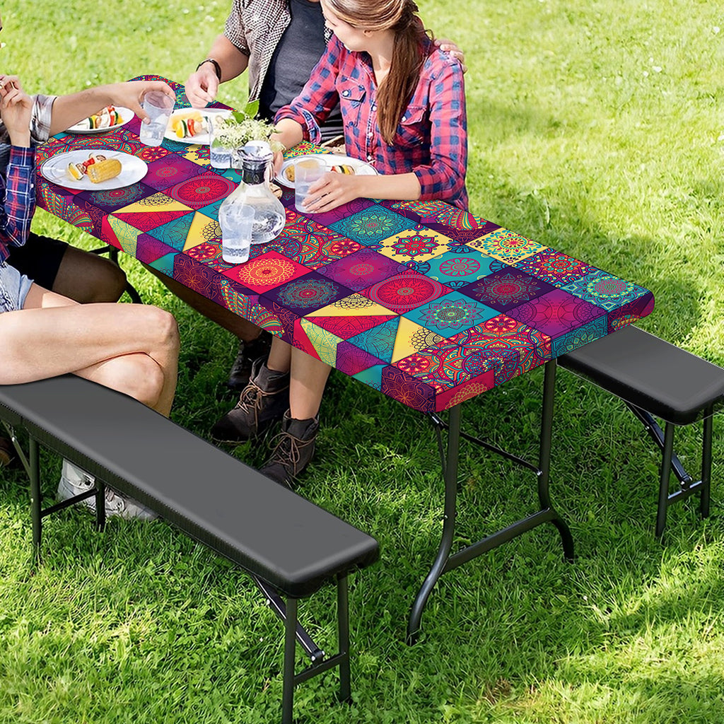 Bohemian Patchwork Pattern Print Picnic Table Cover