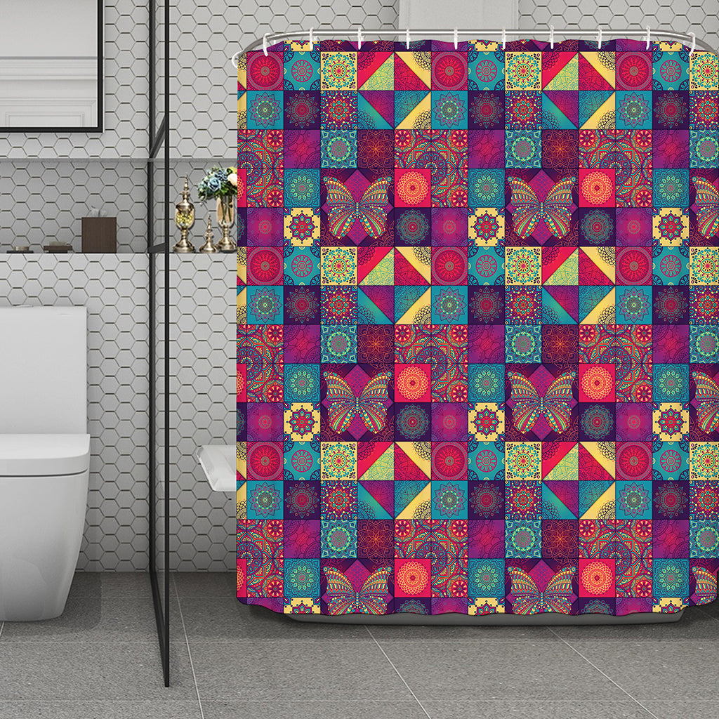 Bohemian Patchwork Pattern Print Polyester Shower Curtain