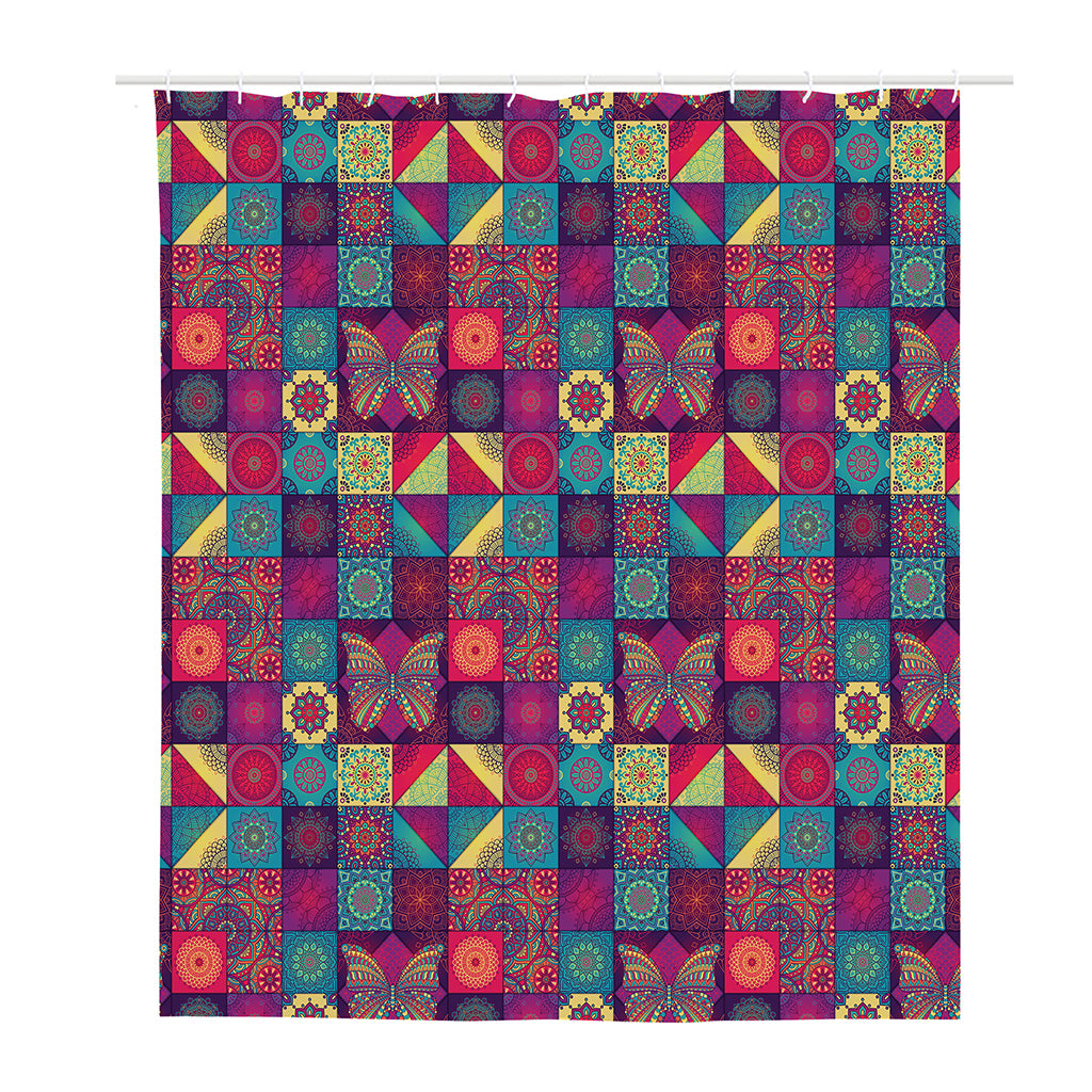 Bohemian Patchwork Pattern Print Polyester Shower Curtain