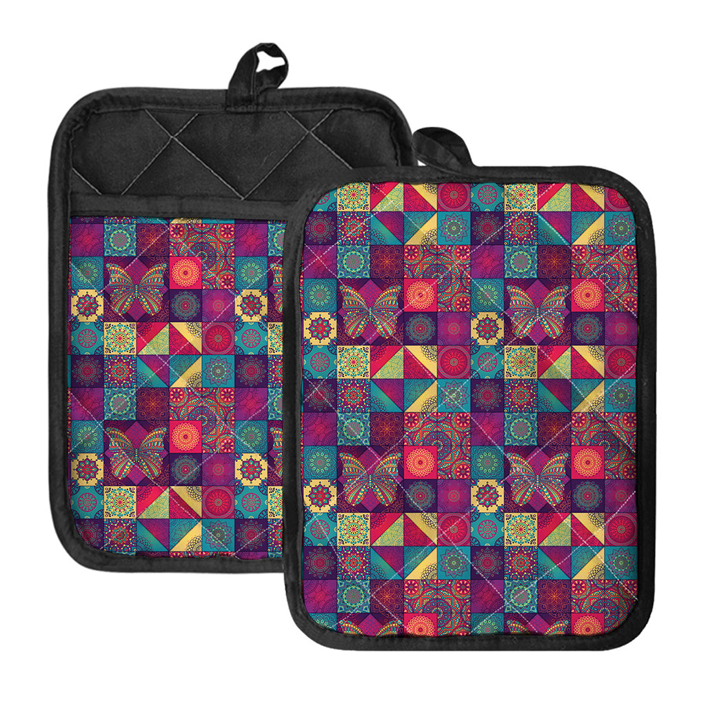 Bohemian Patchwork Pattern Print Pot Holders With Pocket