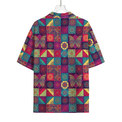 Bohemian Patchwork Pattern Print Rayon Hawaiian Shirt
