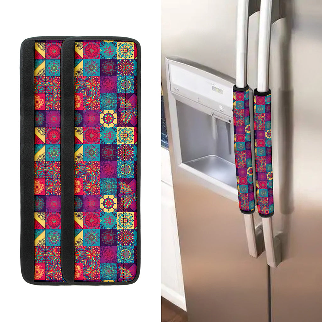 Bohemian Patchwork Pattern Print Refrigerator Handle Covers