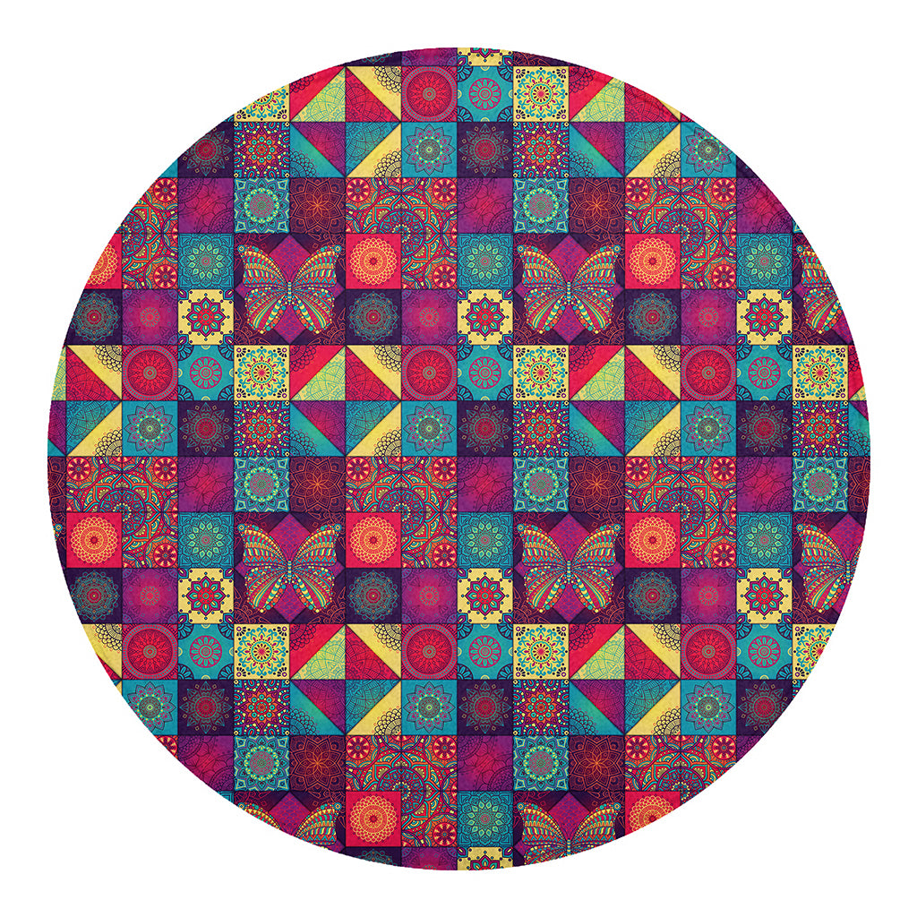 Bohemian Patchwork Pattern Print Round Blanket