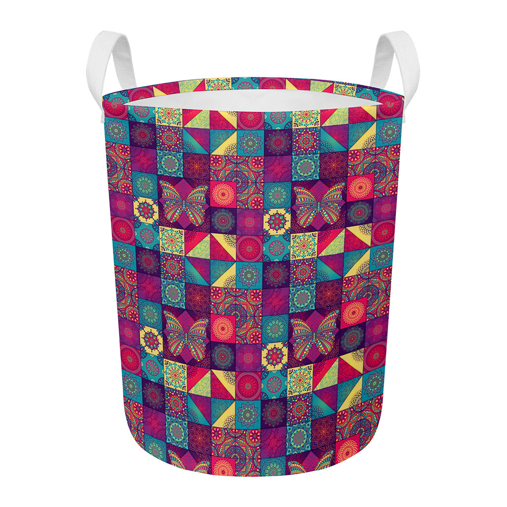 Bohemian Patchwork Pattern Print Round Laundry Basket