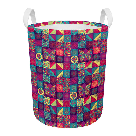 Bohemian Patchwork Pattern Print Round Laundry Basket