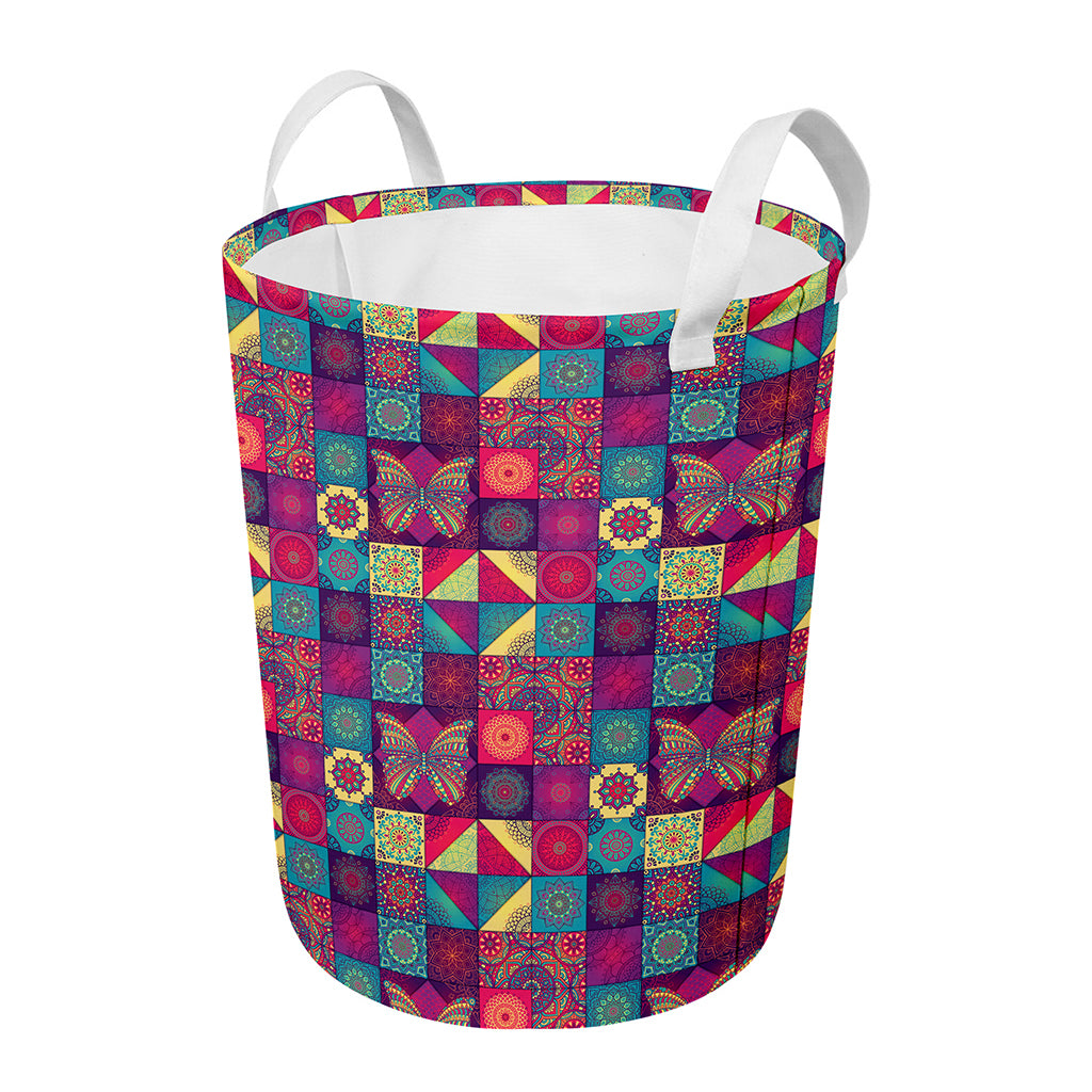 Bohemian Patchwork Pattern Print Round Laundry Basket