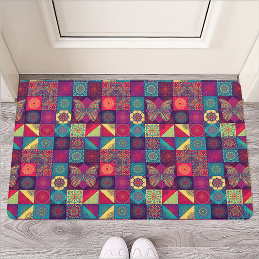 Bohemian Patchwork Pattern Print Rubber Doormat