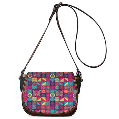 Bohemian Patchwork Pattern Print Saddle Bag