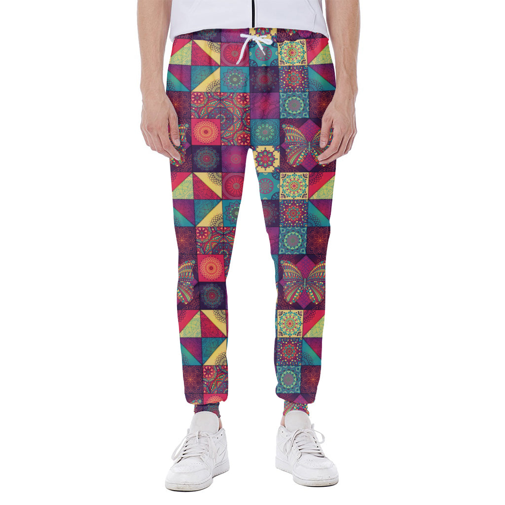 Bohemian Patchwork Pattern Print Scuba Joggers