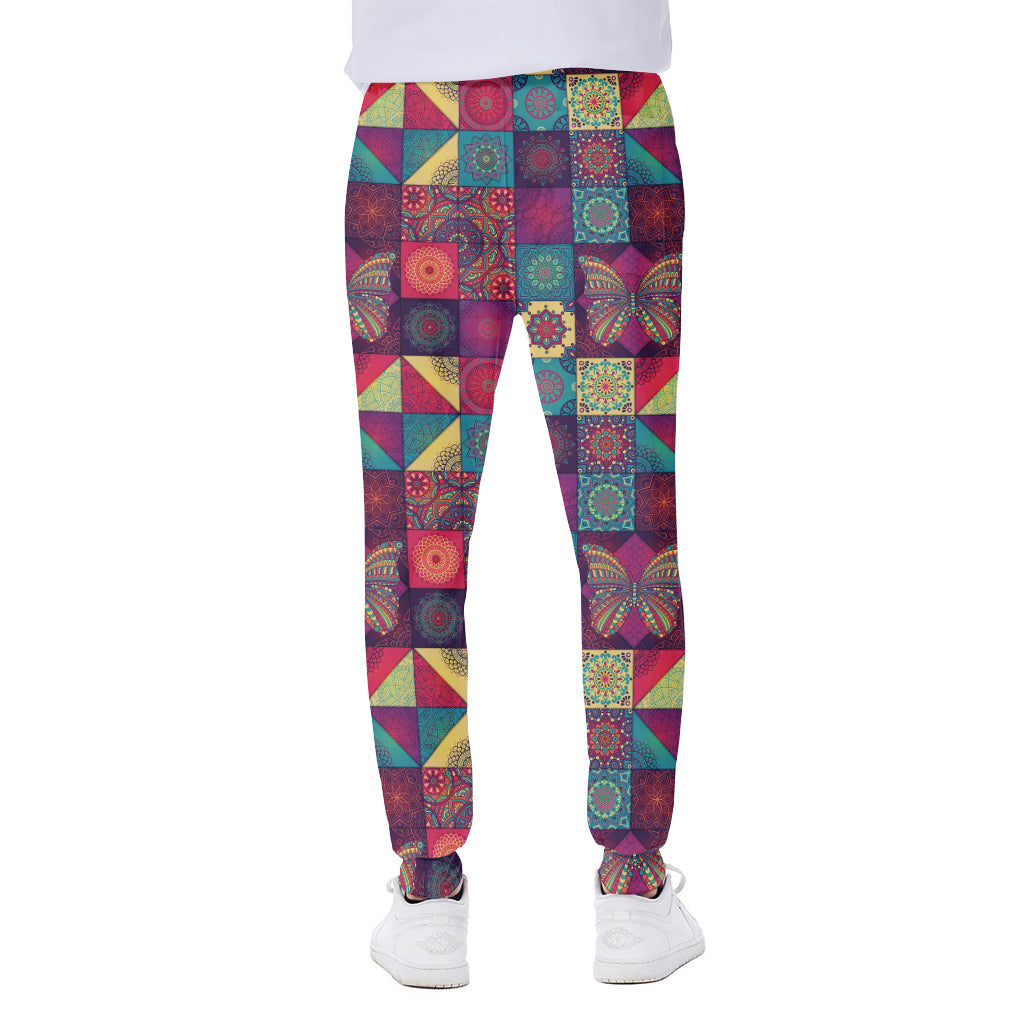 Bohemian Patchwork Pattern Print Scuba Joggers