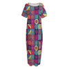 Bohemian Patchwork Pattern Print Short Sleeve Long Nightdress