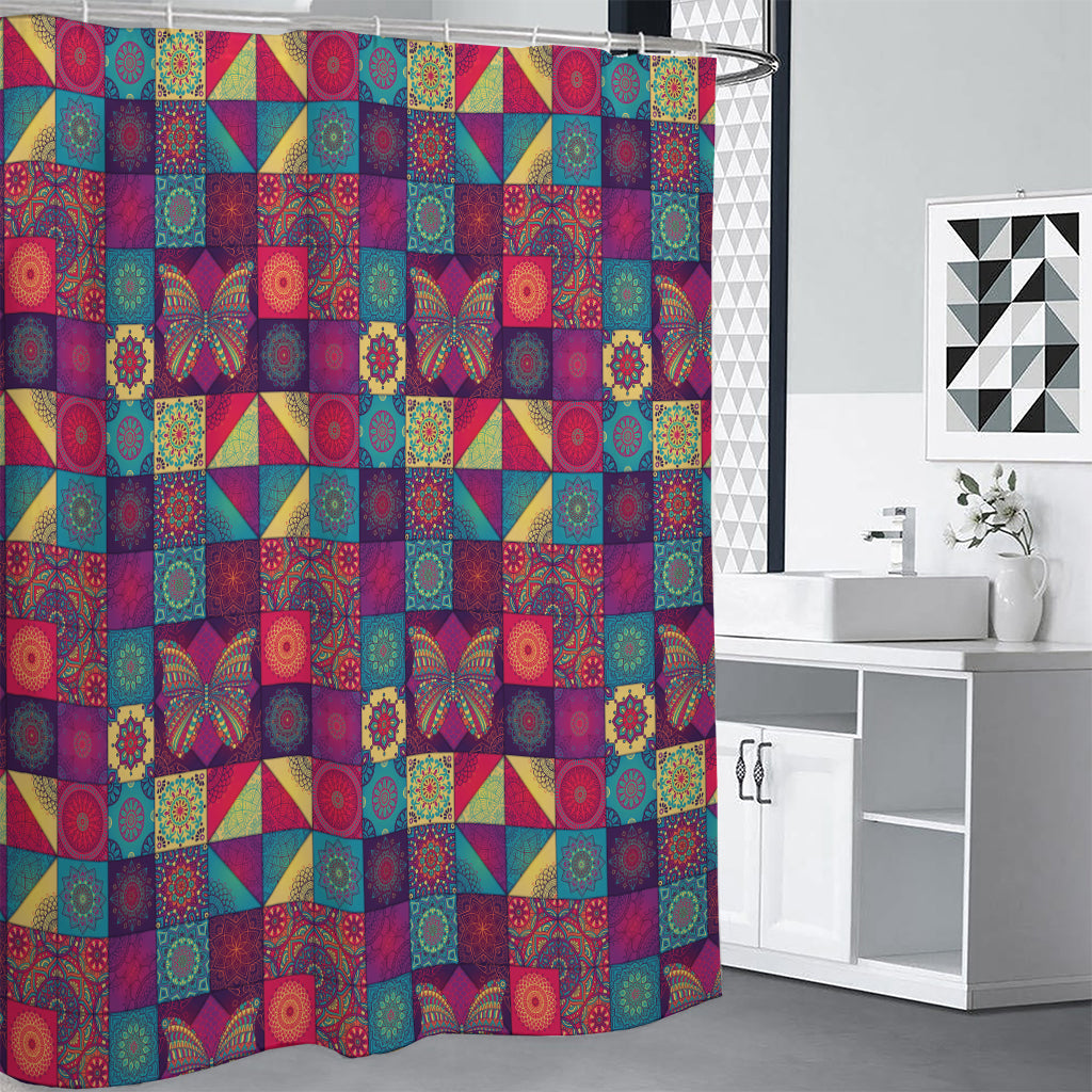 Bohemian Patchwork Pattern Print Shower Curtain