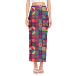 Bohemian Patchwork Pattern Print Side Slit Maxi Skirt